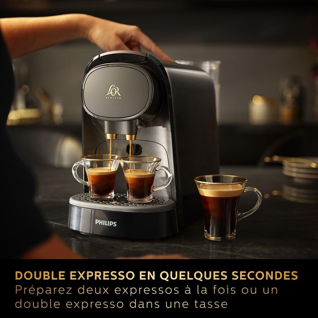 Machine à Café à Capsules L'OR Barista - Double Shot, Détection Capsules, 19 Bars, Noir/Levier Gris, LM8012/66