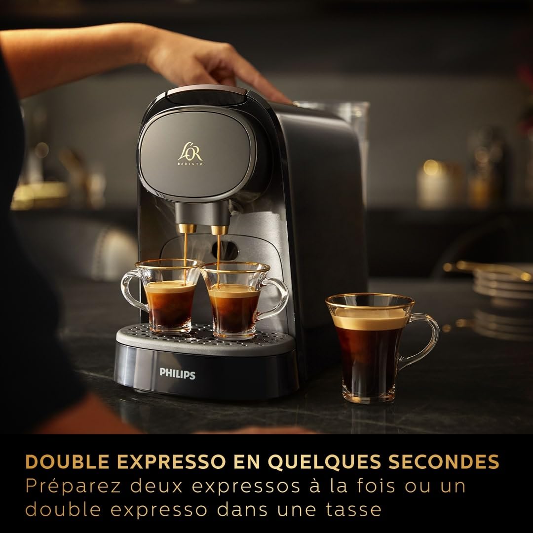 Machine à Café à Capsules L'OR Barista - Double Shot, Détection Capsules, 19 Bars, Noir/Levier Gris, LM8012/66